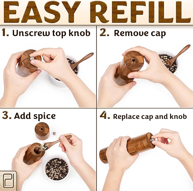 Premium Wooden Salt and Pepper Grinder Set - 28 g / 1 oz each - Image 7