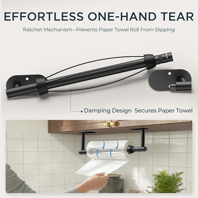 FORIOUS Paper Towel Holder Under Cabinet, One Hand Operable - Image 2