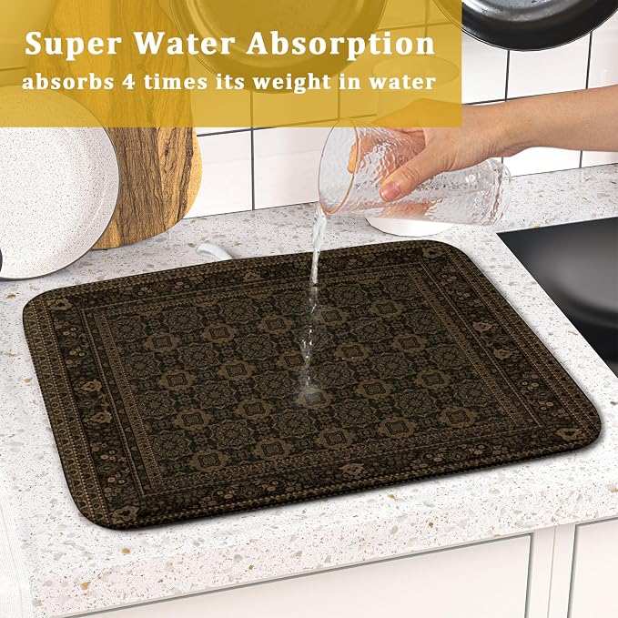 Brown Antique Tabriz Rug Dish Drying Mat - Image 7