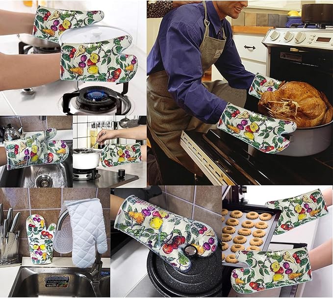 Oven Mitts Set of 2 with Transparent Clear Silicone Shell and Nice Friut Flower - Image 6