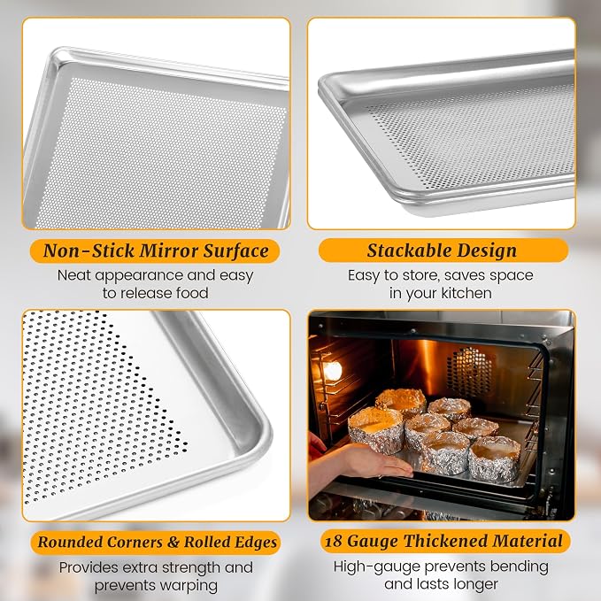 12 Pack Half Size Aluminum Perforated Baking Sheet Pan, Restaurant & Kitchen - Image 3