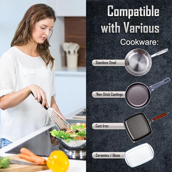 2 Pack Fish Spatula Stainless Steel, Flexible Fish Turner Spatula Perfect - Image 5