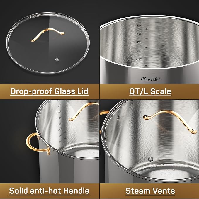 Ciwete Stock Pot 20 Quart, 3 Ply Stainless Steel Stock Pot - Image 8