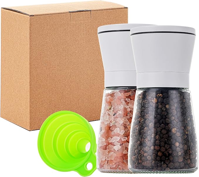 DAVIMADE White Salt and Pepper Grinder Set of 2, Manual Refillable Adjustable by DAVIMADE