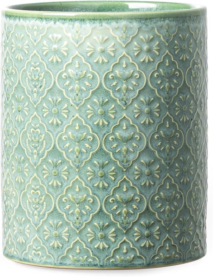Kitchen Utensil Holder, 6x7 inch Large Ceramic Utensil Holder by MIKIGEY