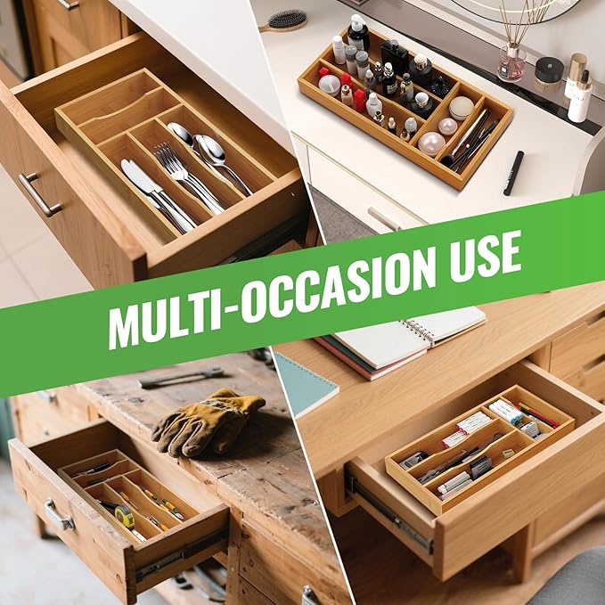 Small Silverware Organizer, Bamboo Kitchen Drawer Cutlery Organizer, Utensil - Image 4