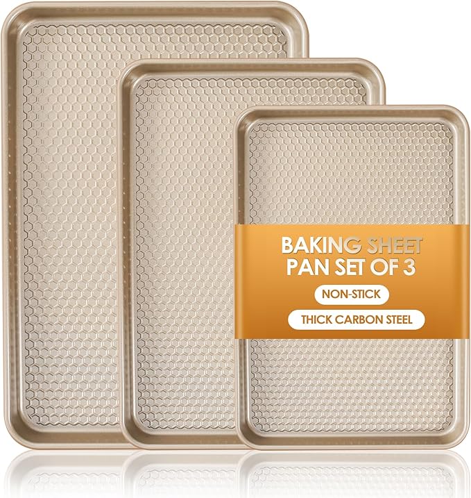 Baking Sheet Pan Set of 3, Nonstick Carbon Steel Cookie Sheets by Deedro