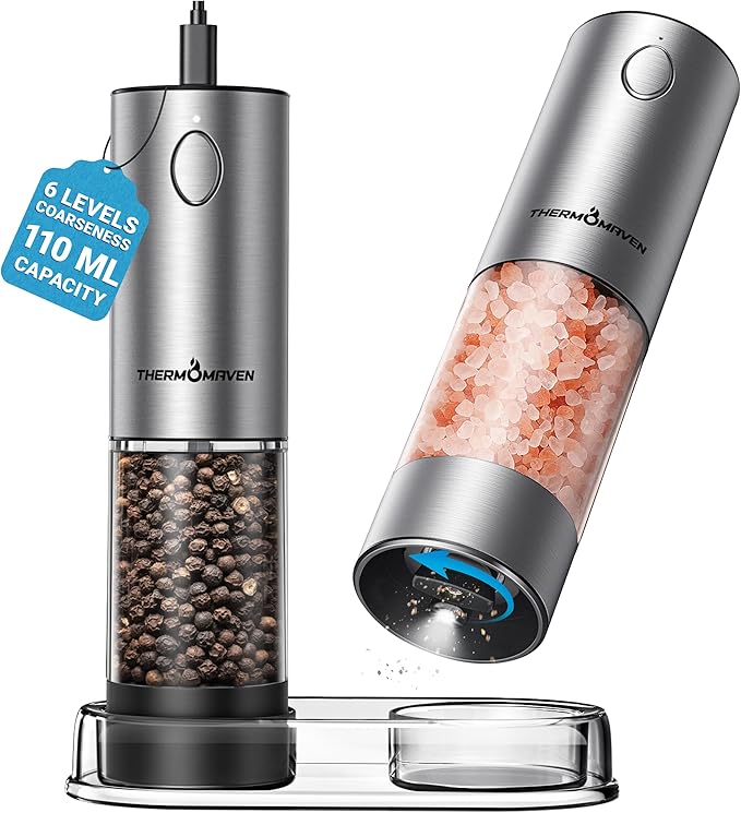 ThermoMaven Upgraded Larger Capacity Electric Salt and Pepper Grinder Set by ThermoMaven
