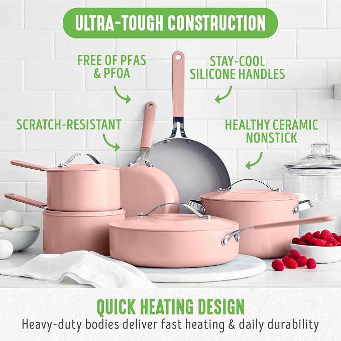 GreenLife 10-Piece Nonstick Ceramic Cookware Set, Lightweight Healthy PFAS-Free - Image 4