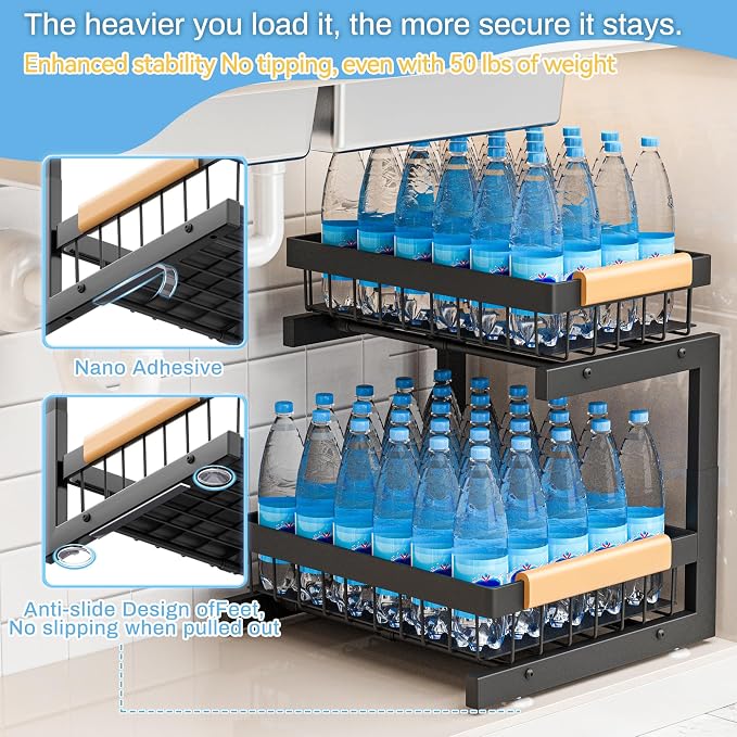 ADBIU Under Sink Organizer XL Size, 2 Packs 2 Tier Expandable Height Under-Sink - Image 3