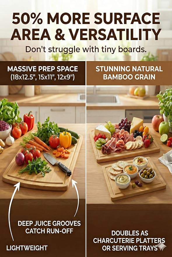 GREENER CHEF Glue-Free Surface Organic Bamboo Wood Cutting Board 3-Piece Set – - Image 5