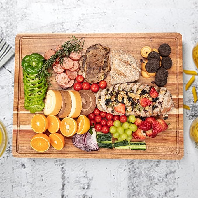 20 Inch Large Acacia Wood Cutting Board 1.5" Thick, Reversible Wooden Cutting - Image 8