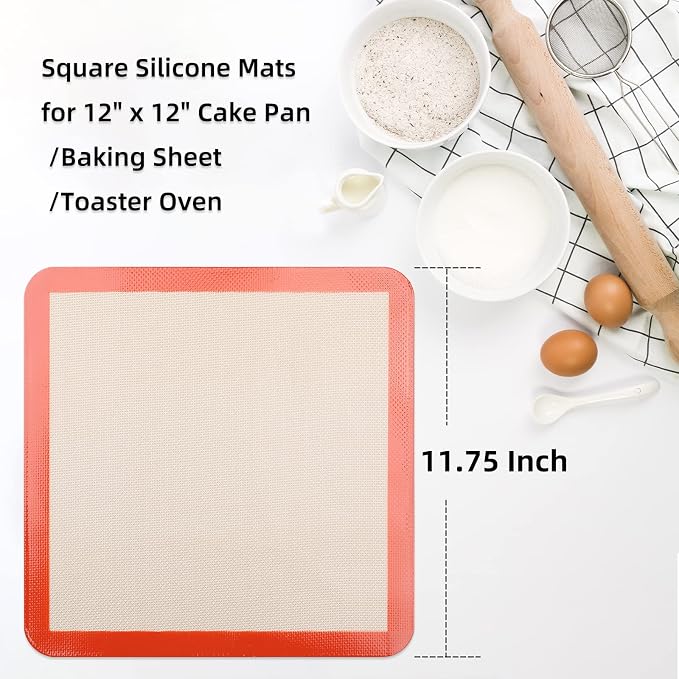 Square Silicone Baking Mats for 12 Inch Cake Pan/12x12 Cheesecake Pan/Toaster - Image 2