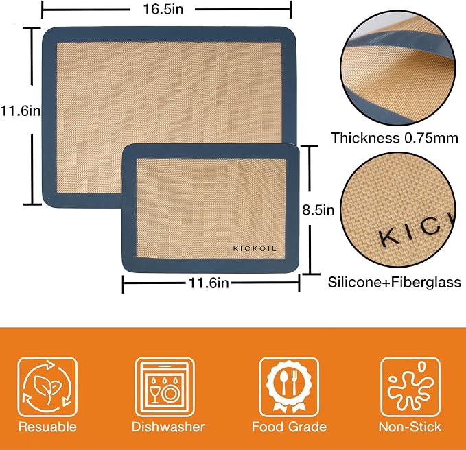 Silicone Baking Mat Large 3 Pack-2 Half Sheets+1 Small Quarter Sheet, Reusable - Image 2