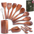 16 Pcs Teak Wooden Cooking Utensils Set – Premium Teak Wooden Utensil Set by WOODLANDSUSA