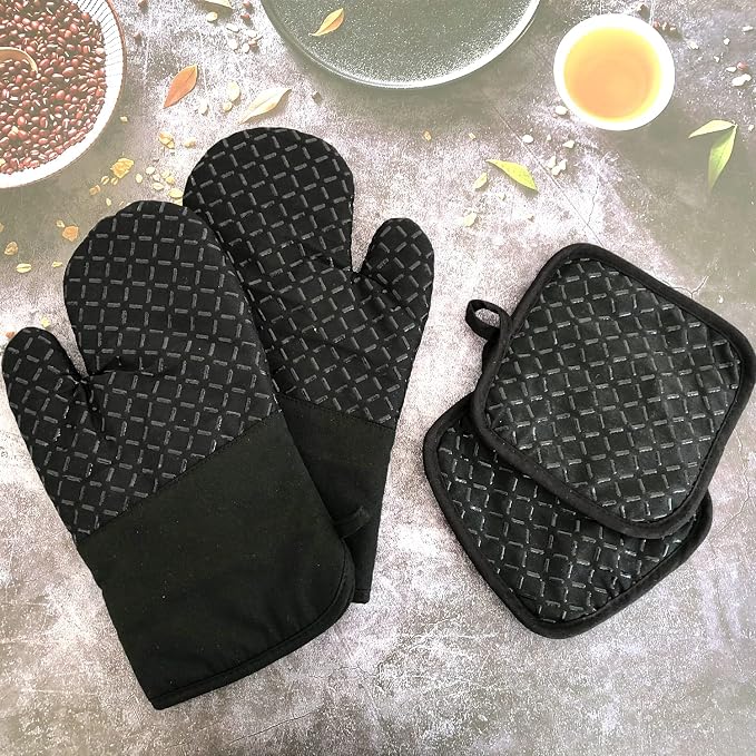 4 Pcs Oven Mitts and Pot Holders, Oven Glove High Heat Resistant 500 Degree - Image 7