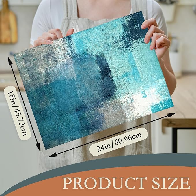 Teal Grey Abstract Art Dish Drying Mat, Drying Rack Pad Countertop Dishes Ultra - Image 2