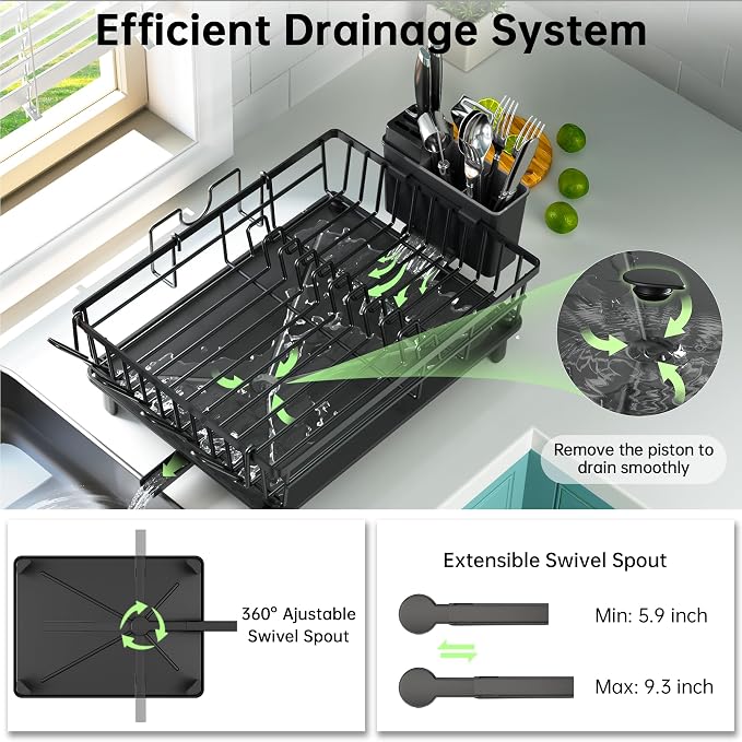 Dish Drying Rack, Dish Racks for Kitchen Counter, Detachable Dish Drainer - Image 4