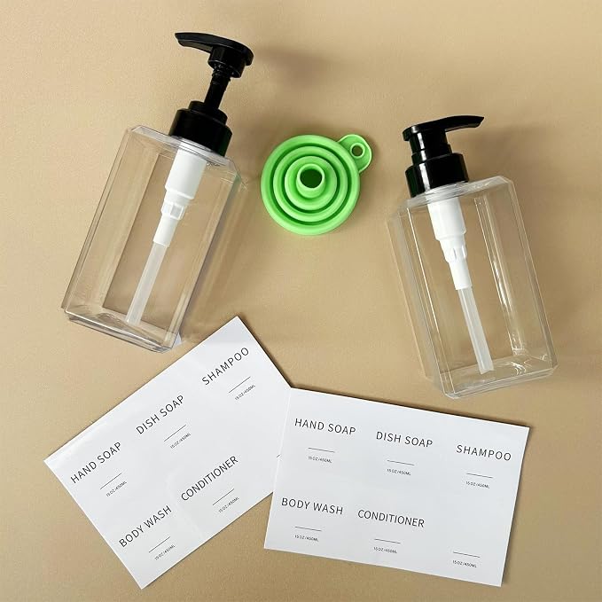 Clear Soap Dispenser with Waterproof Labels, Thickened Plastic Hand Soap - Image 7