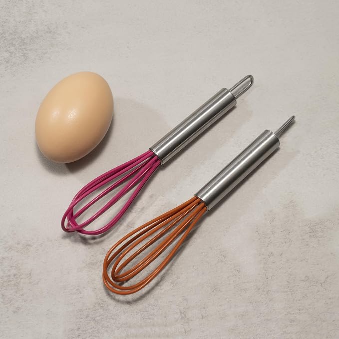 Mini Whisks 6 inch 2Pcs Stainless Whisk+silica gel, Hand Egg Mixer - Image 3