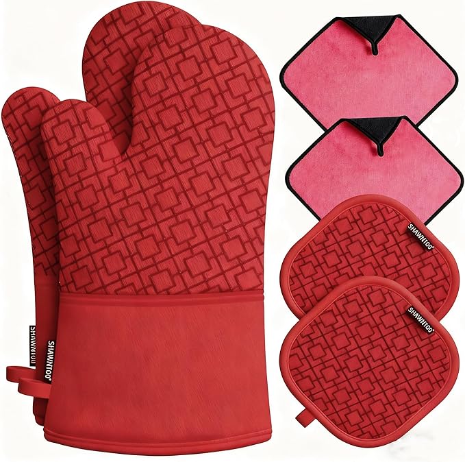 Oven Mitts and Pot Holders Sets 6pcs, Kitchen Oven Glove, High Heat Resistant by OvenMitts