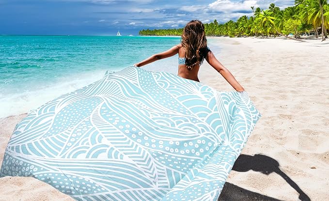 WIWIGO Beach Blanket Waterproof Sandproof Beach Mat 79" X 83"/10'x9'for 2-8 - Image 6