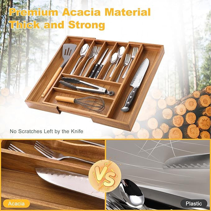 Large Premium Acacia Silverware Organizer - Image 4