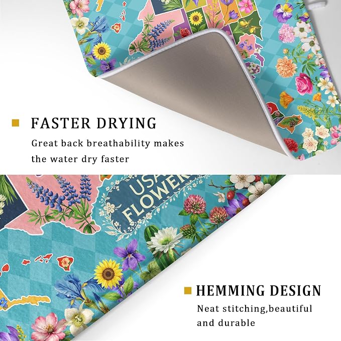 Flower Map Dish Drying Mat Colorful Floral Microfiber Large Dish Drying Pad - Image 3