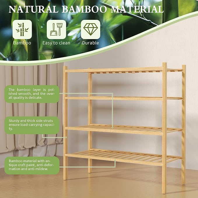 ROMGUAR CRAFT 4 Tier Bamboo Shoe Rack - Image 6