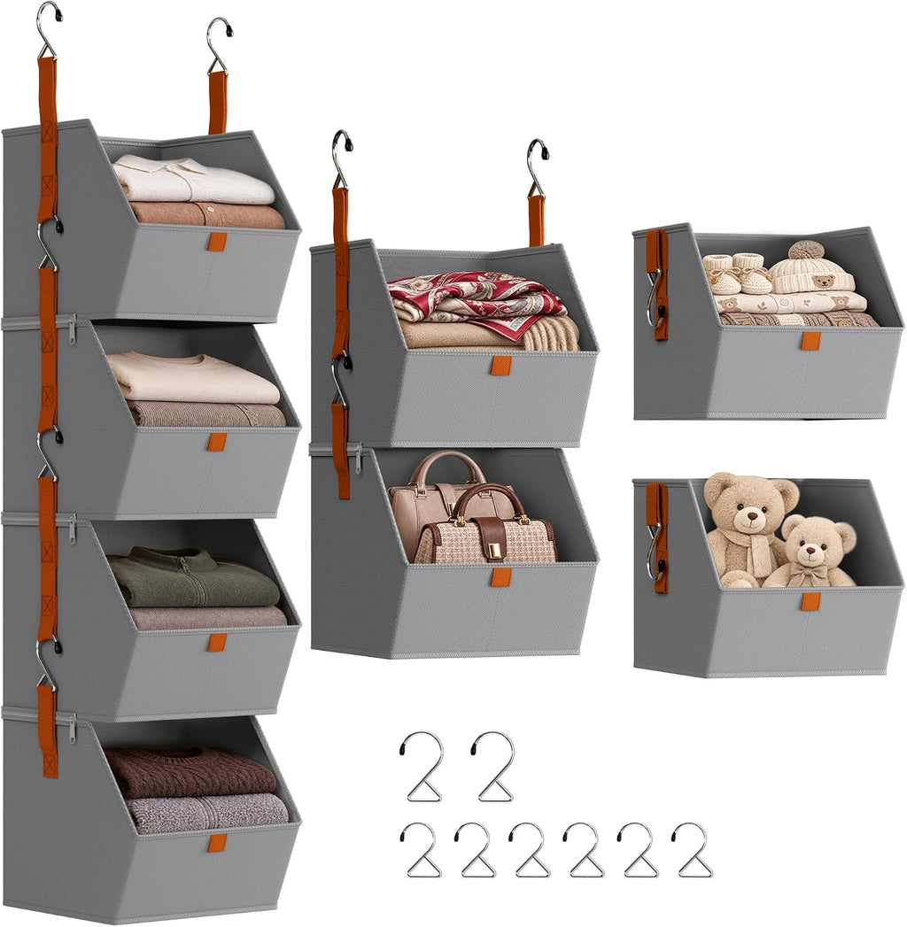 Hanging Closet Organizer, Modular 4-in-1 Hanging Shelves, Grey