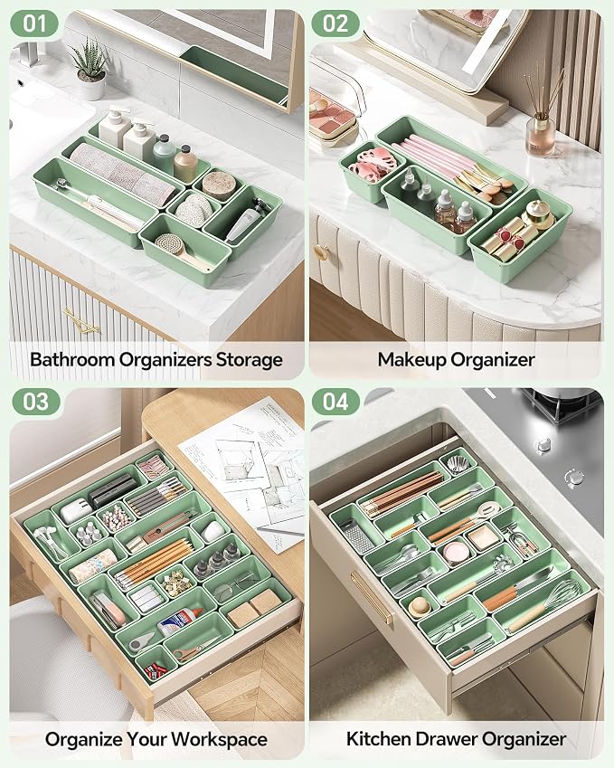 Canfanni 13 Pack Plastic Drawer Organizers Set, 3 Sizes Desk Drawer Organizer - Image 5