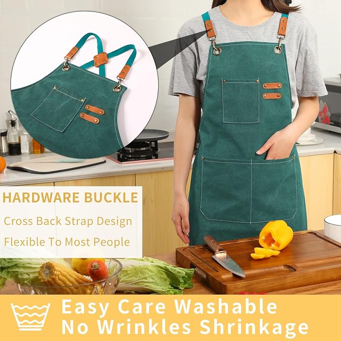 Tosewever Canvas Cross Back Chef Cotton Aprons - Image 2