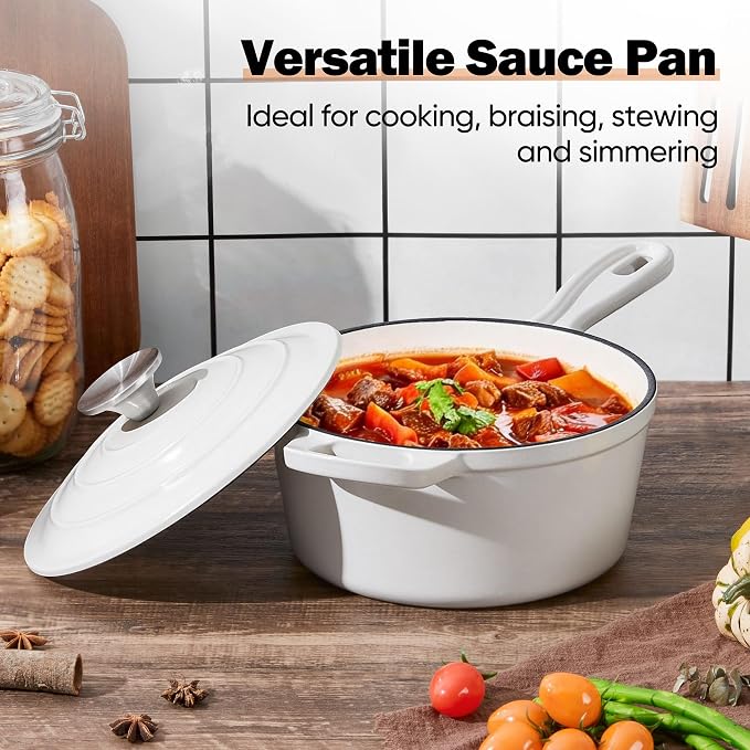 Homikit 3 Quart Saucepan with Lid, Enameled Cast Iron Saucepan - Image 7