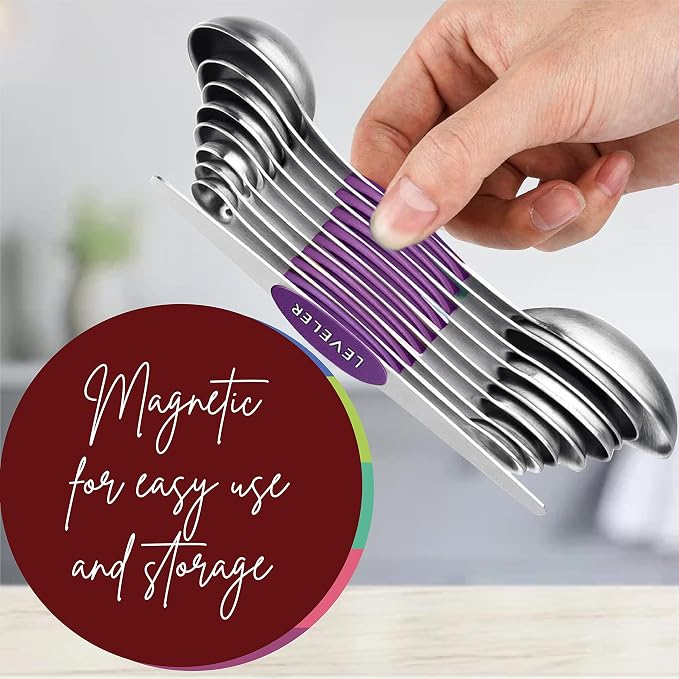 Magnetic Measuring Spoons Set of 9 Stainless Steel Dual-Sided Stackable - Image 4