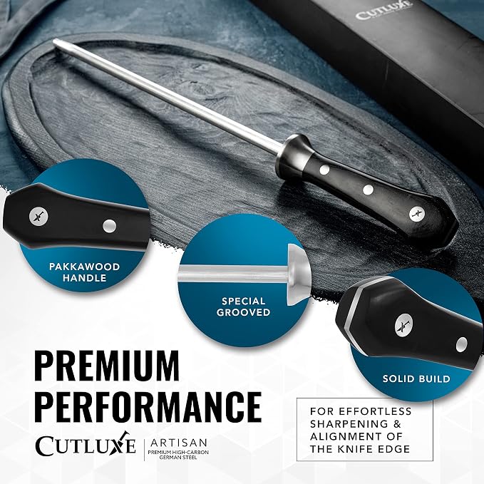 Cutluxe Honing Rod, Professional Knife Sharpener Rod – 10" Honing Steel – - Image 7