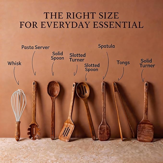 CAROTE Wooden Kitchen Utensils Set, Acacia Wood 8pcs Cooking Utensil Set - Image 7