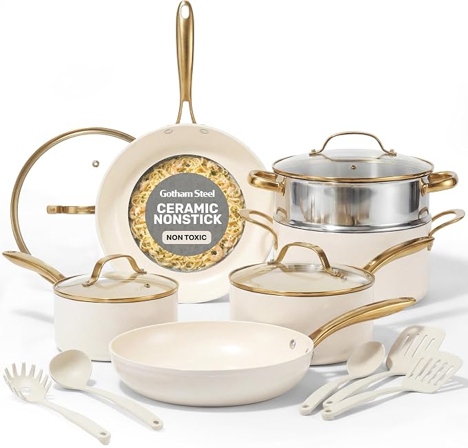 Gotham Steel 15 Pc Ceramic Cookware Set, Ceramic Pots and Pans Set Non Stick by GothamSteel