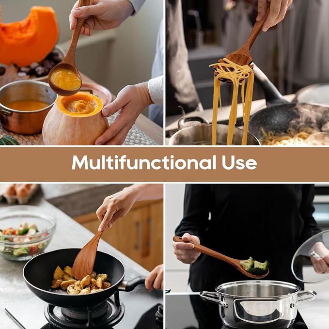 Teak Wooden Cooking Utensils Set, 10 Piece Premium Kitchen Cookware, - Image 8
