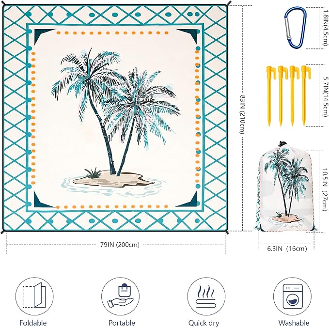 HIHOHO Beach Blanket Waterproof Sandproof Extra Large Beach Mat 79" X - Image 2