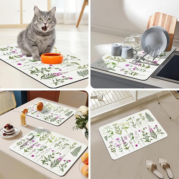Bloss Dish Drying Mat, Spring Flower Printed Coffee Bar Mat, Kitchen Counter Mat - Image 3