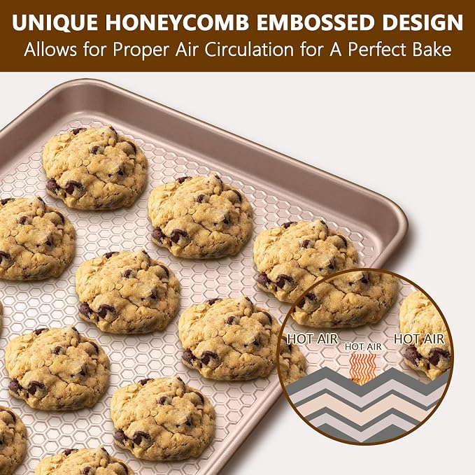 Wildone Baking Sheet Pan Set, Honeycomb Embossed Nonstick Baking Sheet 15x10 In - Image 4