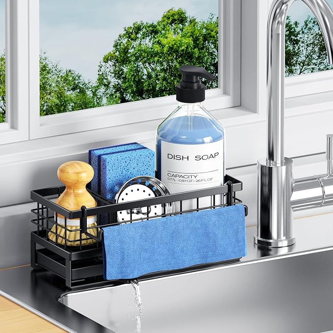 Kitchen Sink Sponge Holder, Rustproof Non-Slip Self-Draining Metal Sink Caddy by DYFVRENKITCHENLIFE