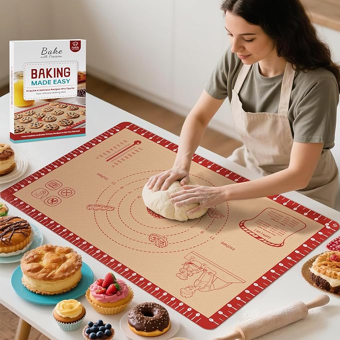 Silicone Baking Mat with Recipes, Extra Thick Silicone Mats by Bredominant