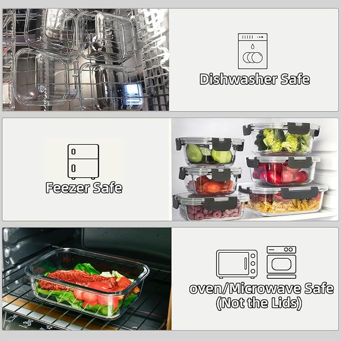 FAWLES 12 Pack Glass Meal Prep Containers - Image 3