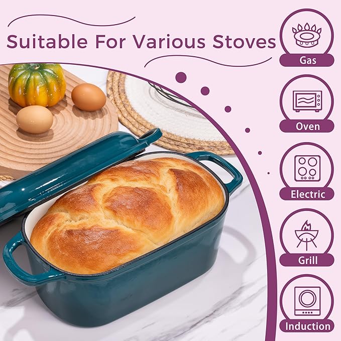 4.6-Quart Oval Dutch Oven for Bread Baking, 2 in 1 Enameled Cast Iron Bread Pan - Image 6
