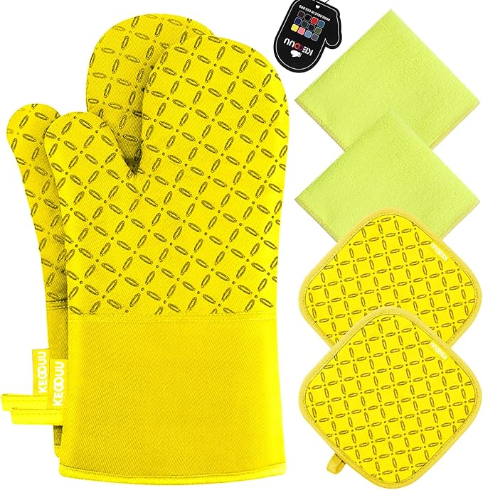 KEGOUU Oven Mitts and Pot Holders 6pcs Set, Kitchen Oven Glove High Heat by KEGOUUOvenMitt