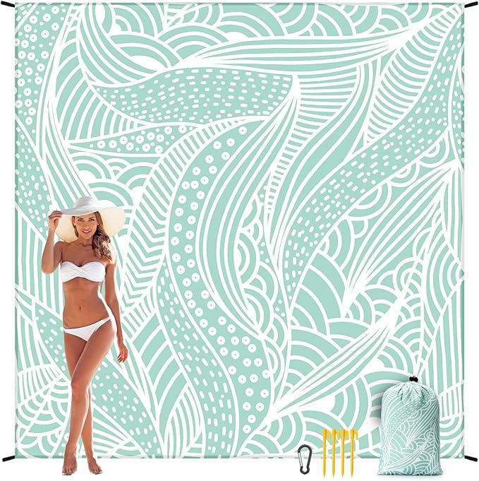 WIWIGO Beach Blanket Waterproof Sandproof Beach Mat 79" X 83"/10'x9'for 2-8 - Image 6