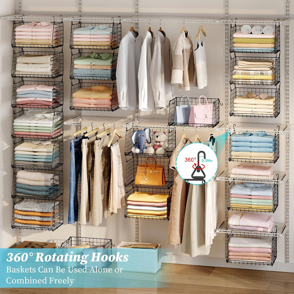 3-Pack Hanging Laundry Room Organizaton:Foldable Laundry Basket Wire