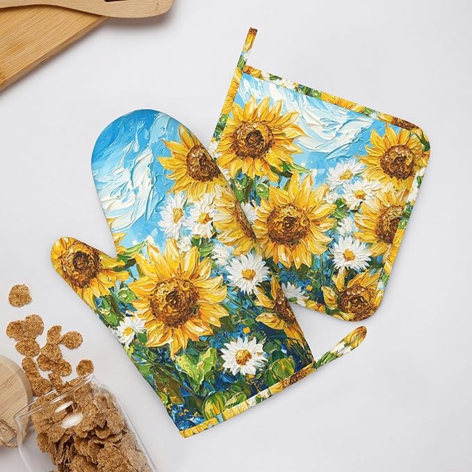 Oven Mitts and Pot Holders Sunflower Daisy Flower Art Silicone Kitchen - Image 6