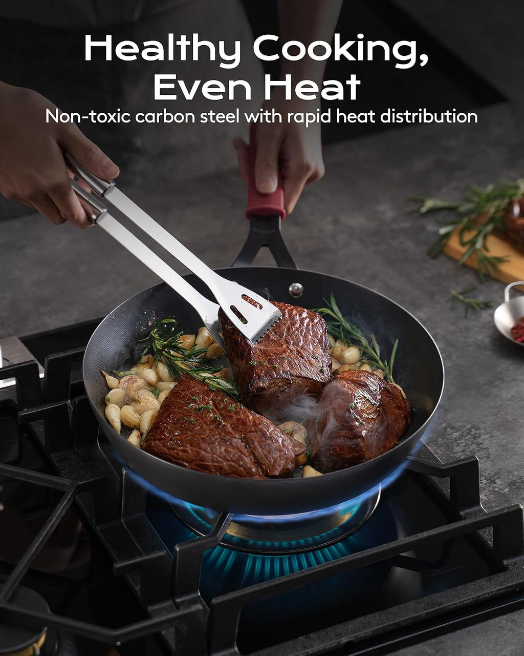 Carbon Steel Pan, 12 Inch Nonstick Frying Pan Skillet with Lid